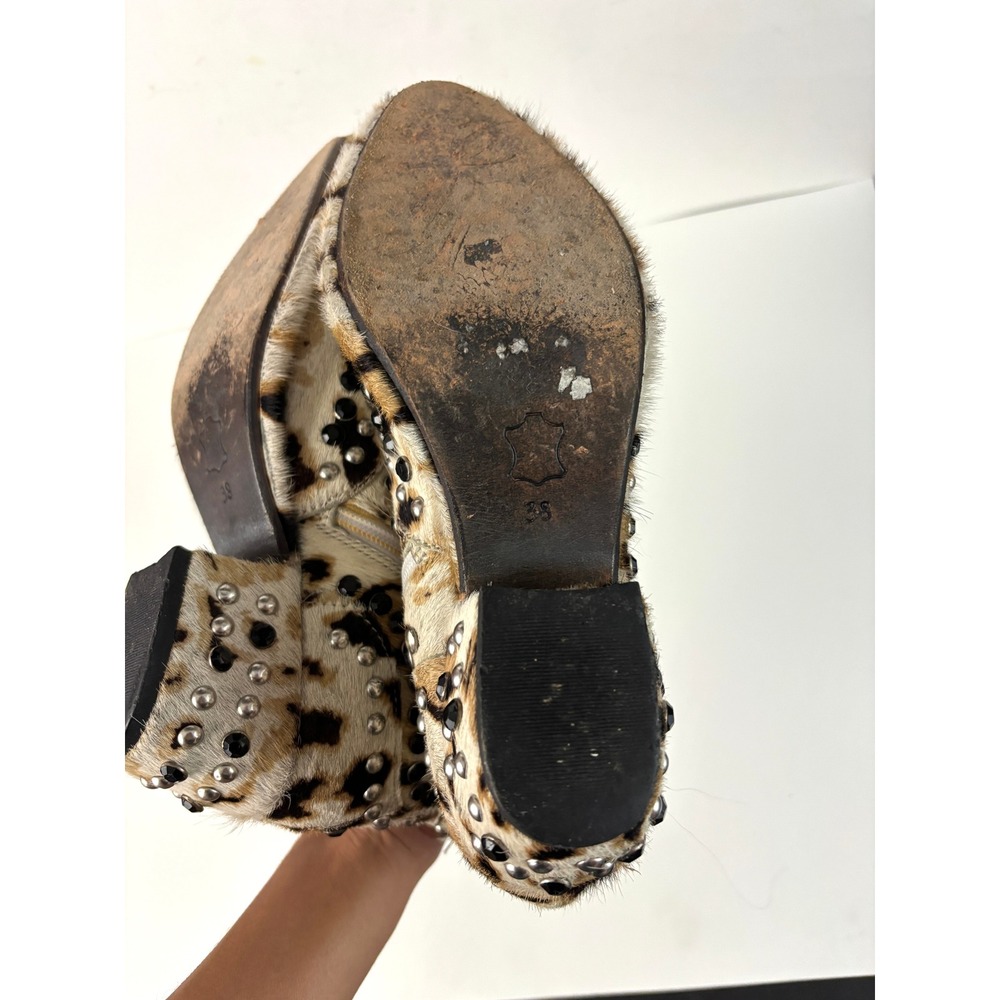 Free People Leopard Calf Hair Studded Rhinestone Ankle Boots EU 38 Boho Western - Picture 5 of 9